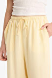 Keten Karışımlı Palazzo Pantolon Wide Leg Geniş Bol Paça Üç Cepli Normal Bel Basic Düz Standart Boy