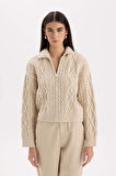 DeFacto Regular Fit Polo Yaka Fermuarlı Triko Hırka D9160AX24WNER99