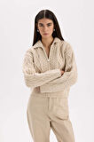 DeFacto Regular Fit Polo Yaka Fermuarlı Triko Hırka D9160AX24WNER99