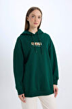 DeFacto Relax Fit Baskılı Kapüşonlu İçi Yumuşak Tüylü Kalın Sweatshirt Tunik E0318AX24WNGN671