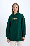 DeFacto Relax Fit Baskılı Kapüşonlu İçi Yumuşak Tüylü Kalın Sweatshirt Tunik E0318AX24WNGN671