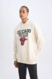 DeFactoFit NBA Chicago Bulls Boxy Fit Kapüşonlu Kalın Sweatshirt V0069AZ24AUBG662