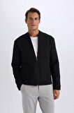 DeFacto Bomber Mont Ceket Slim Fit Dar Kesim Kolej Yaka Mevsimlik Fermuarlı Cepli D9716AX24AUBK27