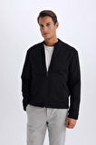 DeFacto Bomber Mont Ceket Slim Fit Dar Kesim Kolej Yaka Mevsimlik Fermuarlı Cepli D9716AX24AUBK27