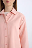 Relax Fit Basic Düz Poplin Uzun Kollu Gömlek Tunik