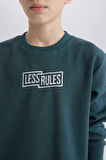 DeFacto Erkek Çocuk 2'li Takım Bisiklet Yaka Baskılı Sweatshirt Beli Lastikli Eşofman Altı D9853A825SPBE787