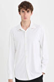 DeFacto Slim Fit Dar Kesim Polo Yaka Çizgili Uzun Kollu Gömlek B6487AX25SPWT34