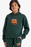 Erkek Çocuk Kapüşonlu Baskılı İçi Yumuşak Tüylü Sweatshirt 