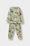 Erkek Bebek Pijama Takımı Araç Baskılı Uzun Kollu Üst Uzun Alt