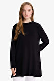 Regular Fit Bisiklet Yaka Yırtmaçlı Basic Düz Tunik