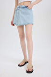 Yüksek Bel Jean Şort Etek