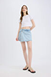 Yüksek Bel Jean Şort Etek