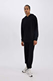 DeFactoFit Standart Fit Kapüşonlu Skuba Dalgıç Kumaş Sporcu Sweatshirt D7364AX25SPBK81