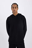 DeFactoFit Standart Fit Kapüşonlu Skuba Dalgıç Kumaş Sporcu Sweatshirt D7364AX25SPBK81