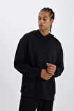 DeFactoFit Standart Fit Kapüşonlu Skuba Dalgıç Kumaş Sporcu Sweatshirt D7364AX25SPBK81