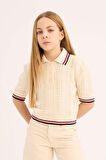 Kız Çocuk Crop Polo Yaka Kazak