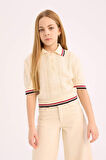 Kız Çocuk Crop Polo Yaka Kazak
