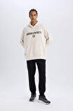 DeFactoFit NBA Brooklyn Nets Oversize Geniş Kalıp Kapüşonlu Sırt Baskılı Skuba Dalgıç Kumaş Sweatshirt D6711AX25SPBG662