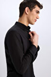 DeFacto Regular Fit Polo Yaka Keten Görünümlü Uzun Kollu Siyah Gömlek E1204AX25SMBK27