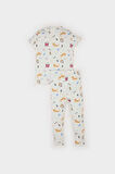Kız Bebek Pijama Takımı Desenli Kısa Kollu Fitilli Kaşkorse Üst Beli Lastikli Uzun Alt