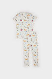 Kız Bebek Pijama Takımı Desenli Kısa Kollu Fitilli Kaşkorse Üst Beli Lastikli Uzun Alt