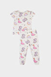 Kız Bebek Pijama Takımı Dinazor Baskılı Kısa Kollu Penye Pijama Üstü Esnek Belli Uzun Pijama Altı