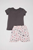 DeFacto Kız Bebek Pijama Takımı Kısa Kollu Penye Üst Esnek Belli Şort E1549A525HSAR151