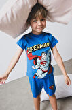 Erkek Bebek Superman Pijama Takımı Kısa Kollu Penye Üst Beli Lastikli Şort