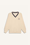 DeFactoFit Oversize Geniş Kalıp V Yaka Baskılı Sporcu Sweatshirt D7135AX25SPER109