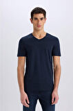 DeFacto Slim Fit Dar Kesim V Yaka Basic Düz Kısa Kollu %100 Pamuk Tişört M7668AZ25SPNV64