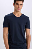 DeFacto Slim Fit Dar Kesim V Yaka Basic Düz Kısa Kollu %100 Pamuk Tişört M7668AZ25SPNV64