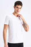 DeFacto Slim Fit Dar Kesim V Yaka Basic Düz Kısa Kollu %100 Pamuk Tişört M7668AZ25SPWT34