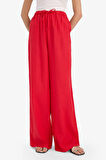 Wide Leg Çift Cepli Beli Lastikli Standart Boy Keten Karışımlı Pantolon