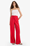 Wide Leg Çift Cepli Beli Lastikli Standart Boy Keten Karışımlı Pantolon