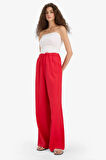 Wide Leg Çift Cepli Beli Lastikli Standart Boy Keten Karışımlı Pantolon