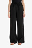 Wide Leg Çift Cepli Beli Lastikli Standart Boy Keten Karışımlı Pantolon