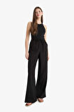 Wide Leg Çift Cepli Beli Lastikli Standart Boy Keten Karışımlı Pantolon