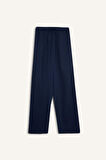 Wide Leg Çift Cepli Beli Lastikli Standart Boy Keten Karışımlı Pantolon