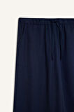 Wide Leg Çift Cepli Beli Lastikli Standart Boy Keten Karışımlı Pantolon