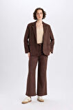 Regular Fit Ceket Yaka Suni Deri Blazer Ceket