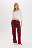 DeFacto Coool Wide Leg Kareli Kumaş Pijama Pantolon Geniş Bol Paça Beli Cepli Lastikli Normal Bel D9547AX25SPRD328
