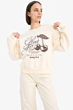 Coool Oversize Geniş Kalıp Bisiklet Yaka Baskılı Kalın Kumaş Sweatshirt