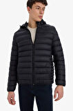 Su Geçirmez Slim Fit Dar Kesim Kapüşonlu Fermuarlı Şişme Mont