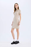 DeFacto Coool Bodycon Vücudu Saran Bisiklet Yaka Fitilli Kaşkorse Kısa Kollu Mini Elbise E7231AX25SPBG106