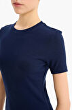 Coool Bodycon Vücudu Saran Bisiklet Yaka Fitilli Kaşkorse Kısa Kollu Mini Elbise