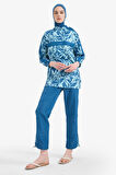 DeFacto Regular Fit Renk Bloklu 3'lü Desenli Burkini Tesettür Mayo Takım E7996AX25HSBE376