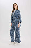 Regular Fit Cep Detaylı Desenli Geniş Bol Paça Pantolon