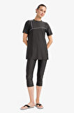 Regular Fit 4'lü Hızlı Kuruyan Burkini Tesettür Basic Düz Mayo Takım
