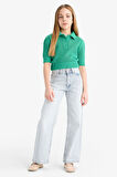 DeFacto Kız Çocuk Cropped Fit Polo Yaka Kazak C5369A825SMGN319