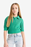 DeFacto Kız Çocuk Cropped Fit Polo Yaka Kazak C5369A825SMGN319